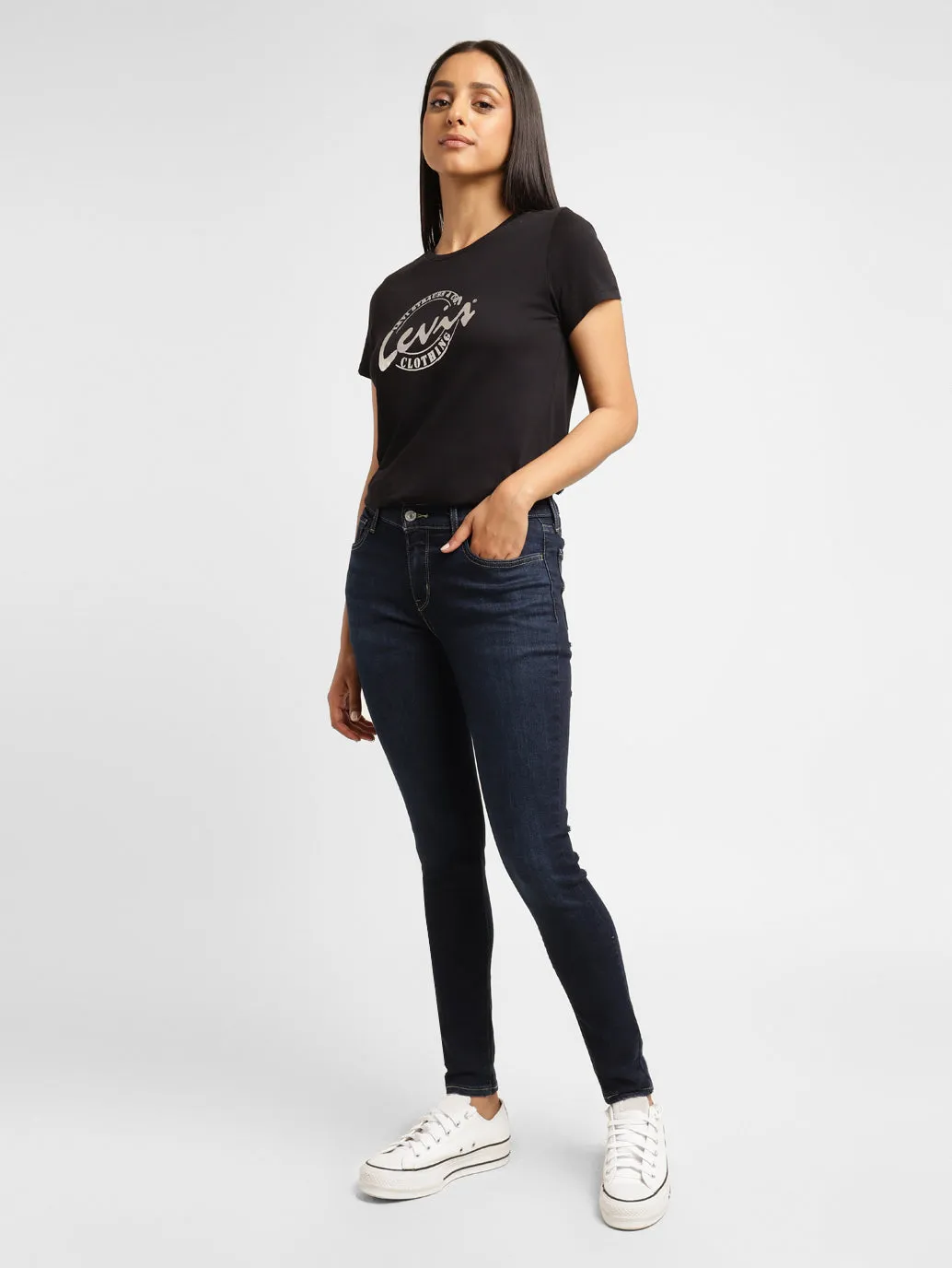 Women's 710 Blue Skinny Fit Mid Rise Jeans Relaxed Style Smart Casual Minimalist Style