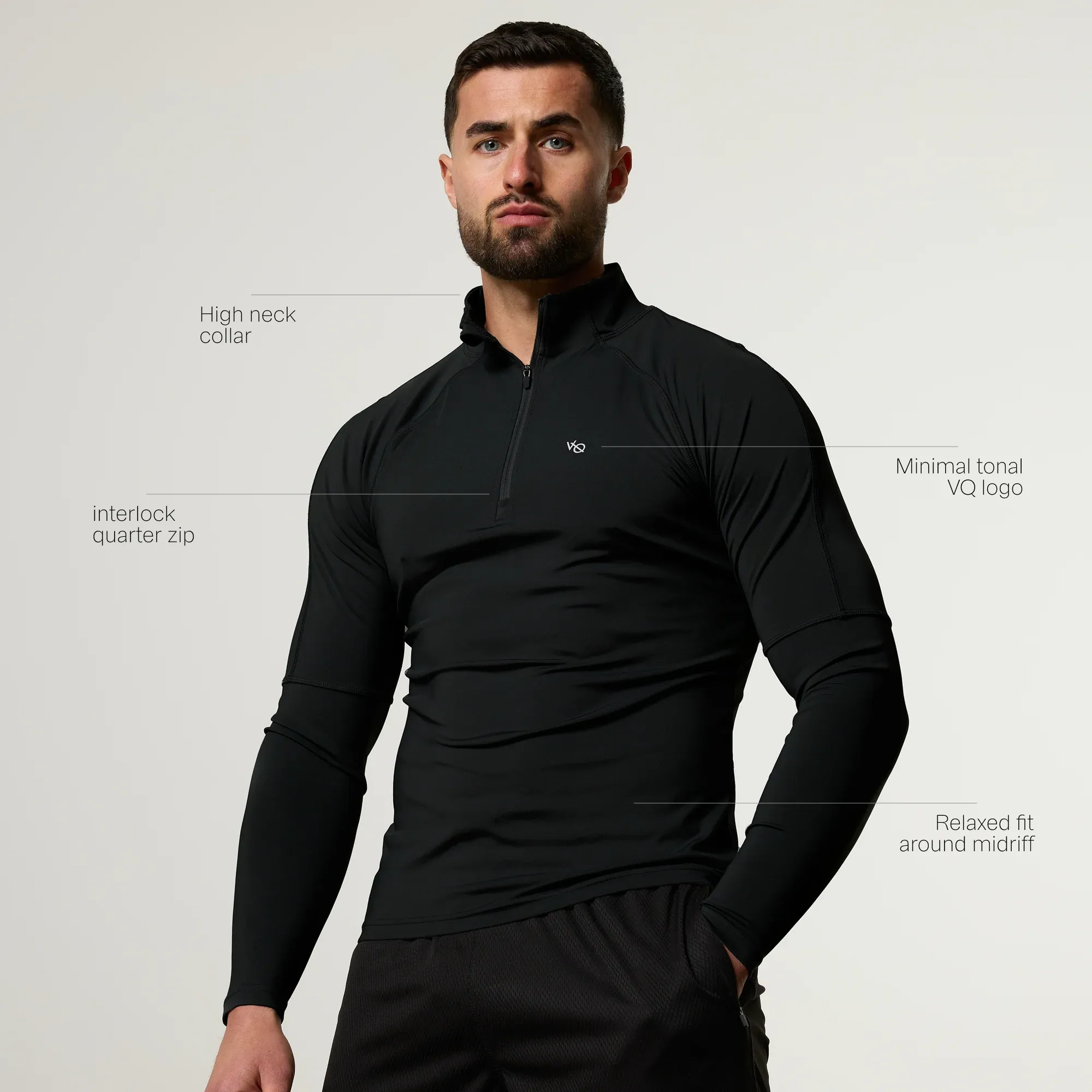 Vanquish Essential V2 Performance Black 1/4 Zip Top microfiber Retro futuristic