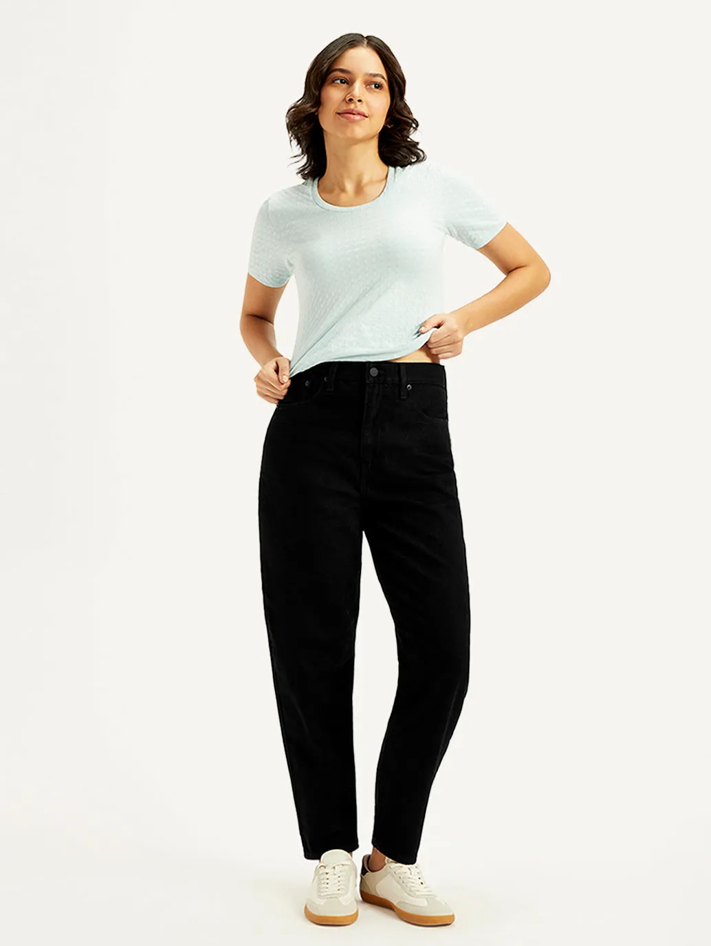 Low Maintenance Denim Women's Black Loose Tapered Fit High Rise Jeans