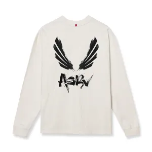 0851. Tech Essential? Relaxed Long Sleeve - Stone "Brush Wings/ASRV" Heavyweight