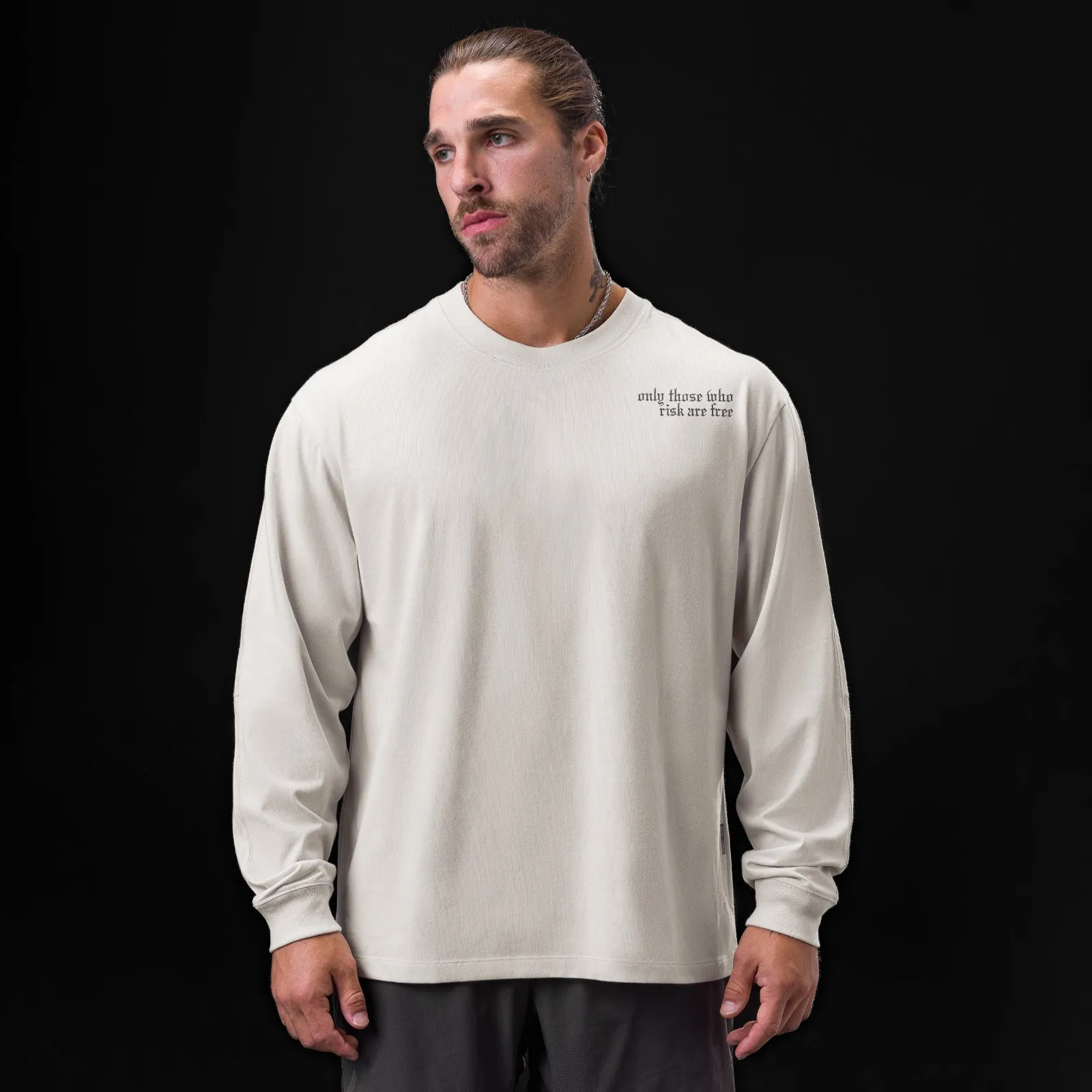 0851. Tech Essential? Relaxed Long Sleeve - Stone "Brush Wings/ASRV" Patterned