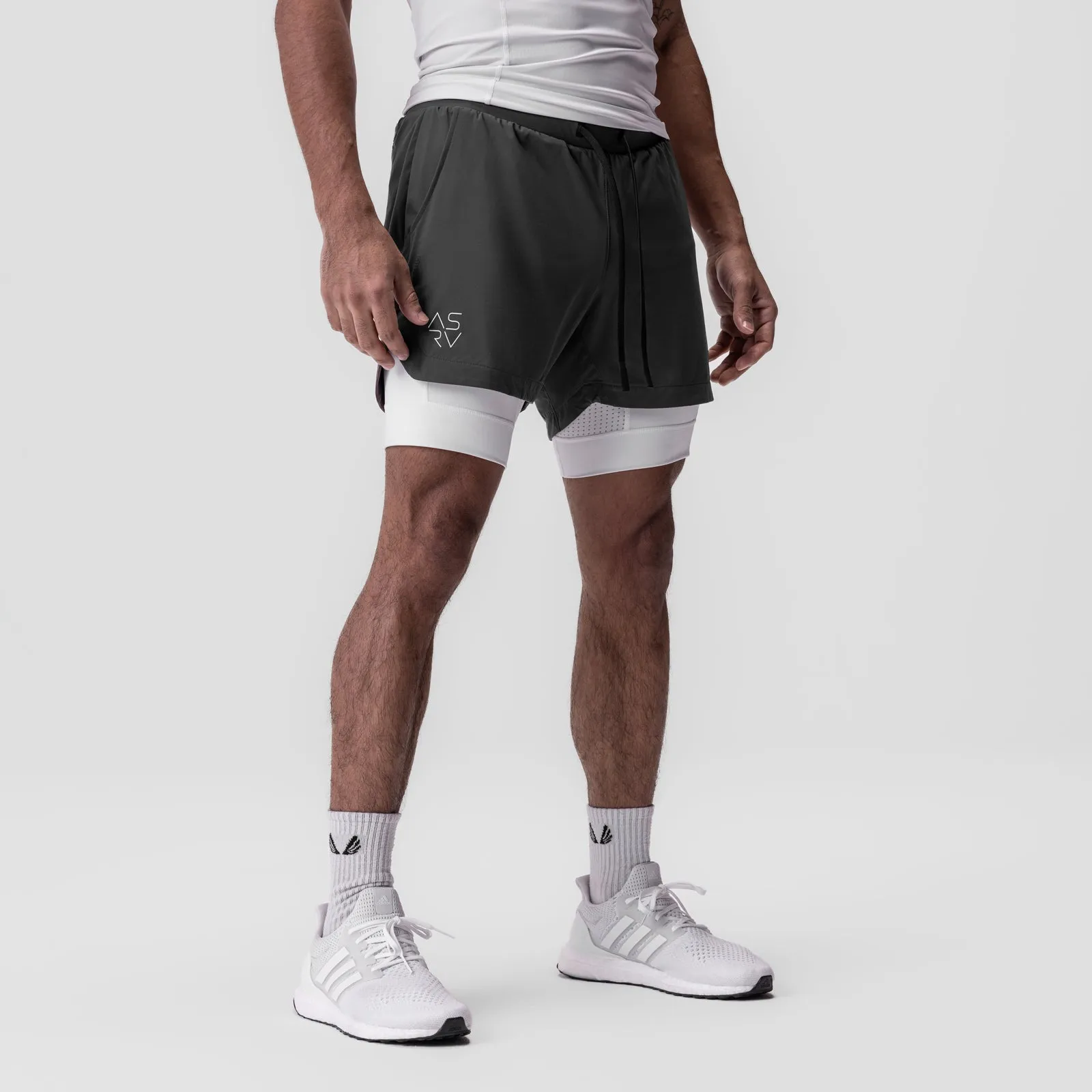 shrink - resistant No Slip Waistband 0865. Tetra-Lite? 5" Liner Short - Space Grey "Cyber"/White