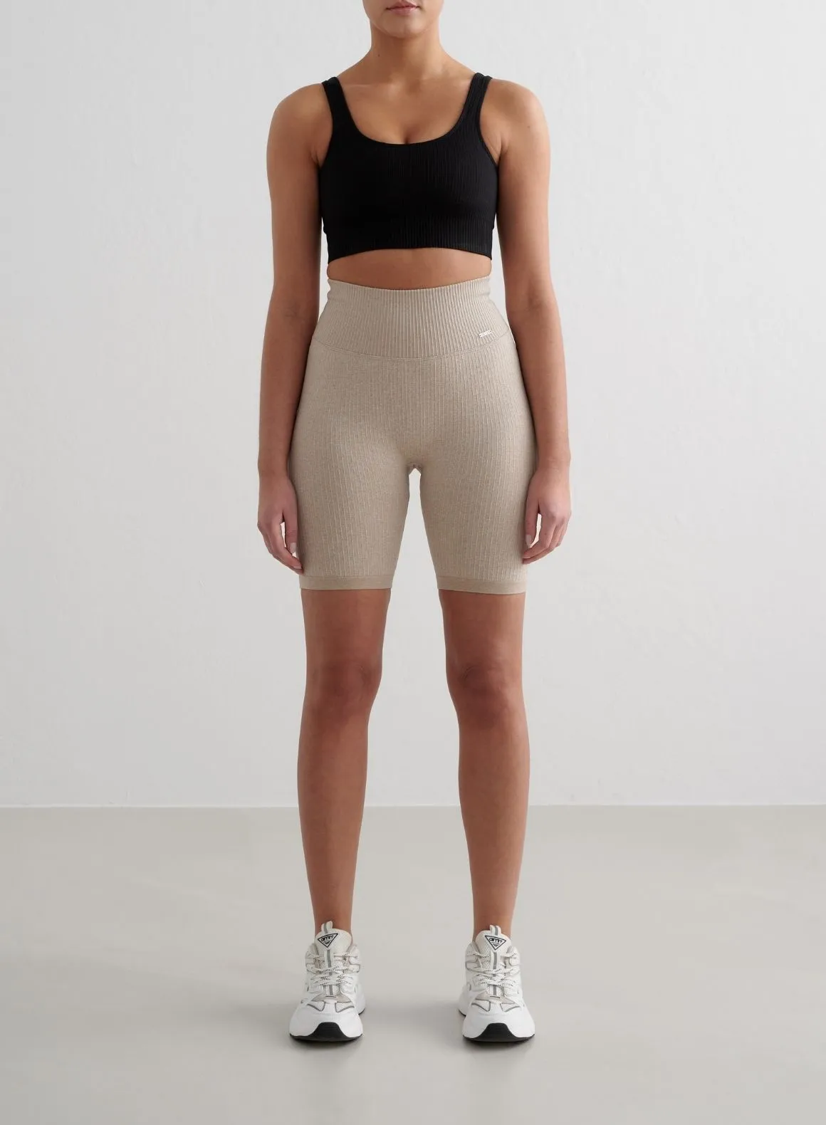 Beige Melange Ribbed Seamless Biker Shorts Festival wear Value for Money