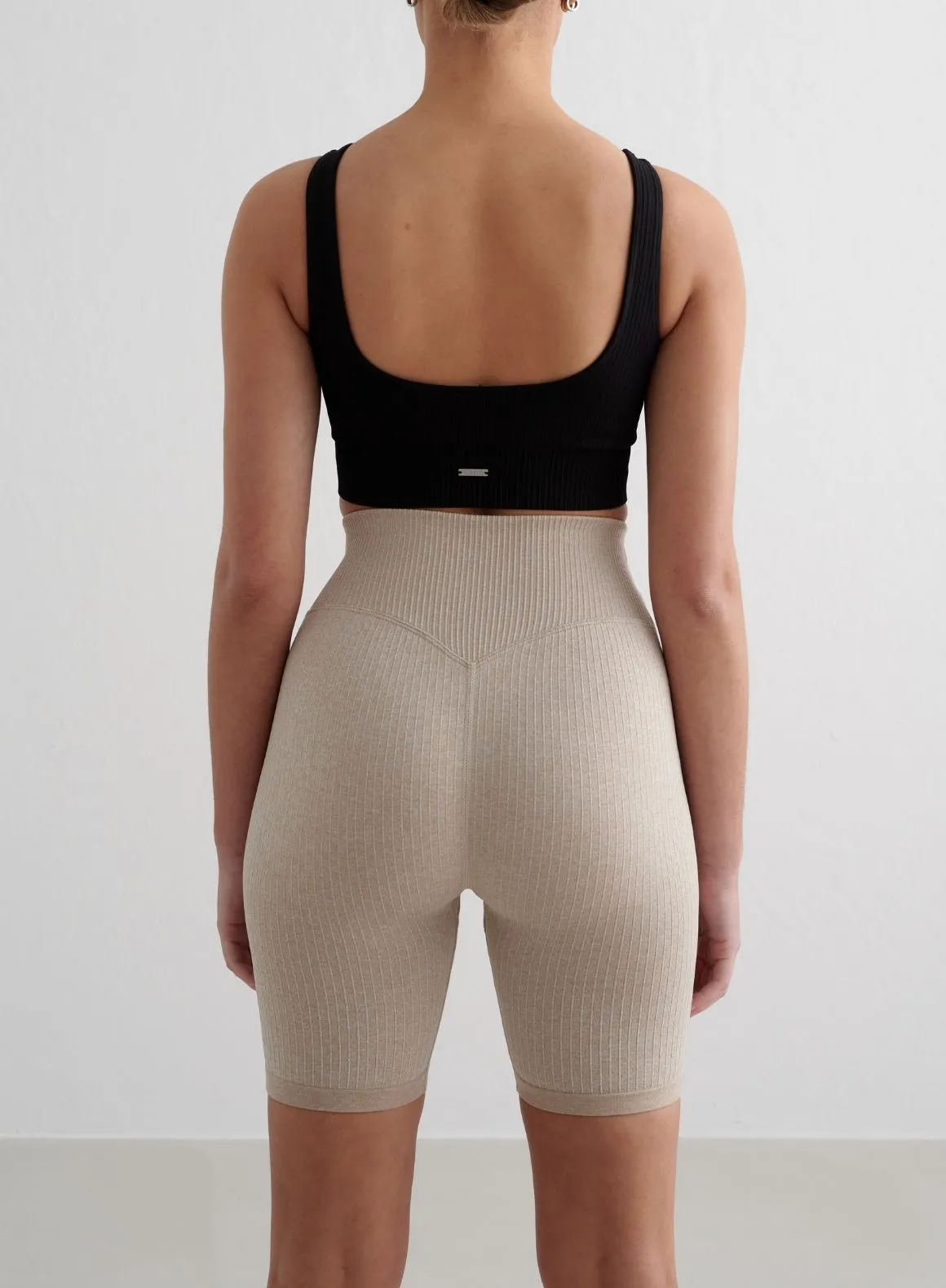 AntiOdorTreatment Durable Construction Beige Melange Ribbed Seamless Biker Shorts