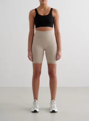 Beige Melange Ribbed Seamless Biker Shorts Retroreflective Accents Urban Fashion