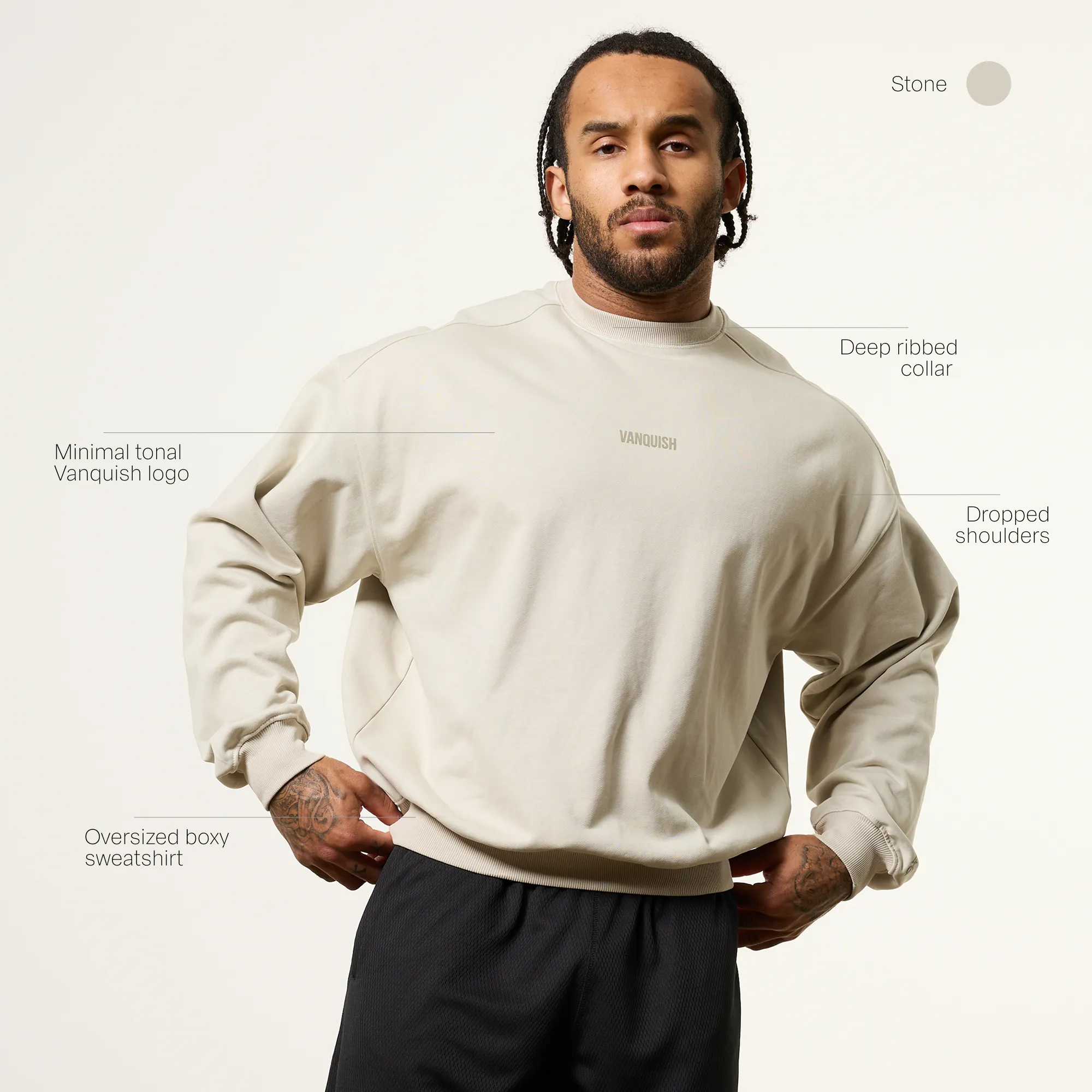 Urban Street Style Vanquish Essential V2 Stone Oversized Boxy Sweatshirt