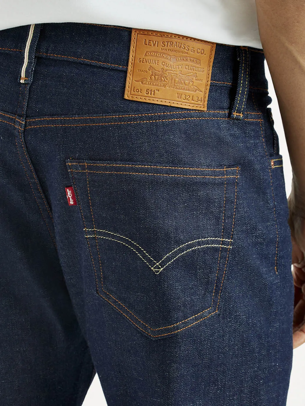 Men's 511 Dark Indigo Slim Fit Mid Rise Selvedge Jeans City Look Traveler Gear Brunch Outfit Casual Friday