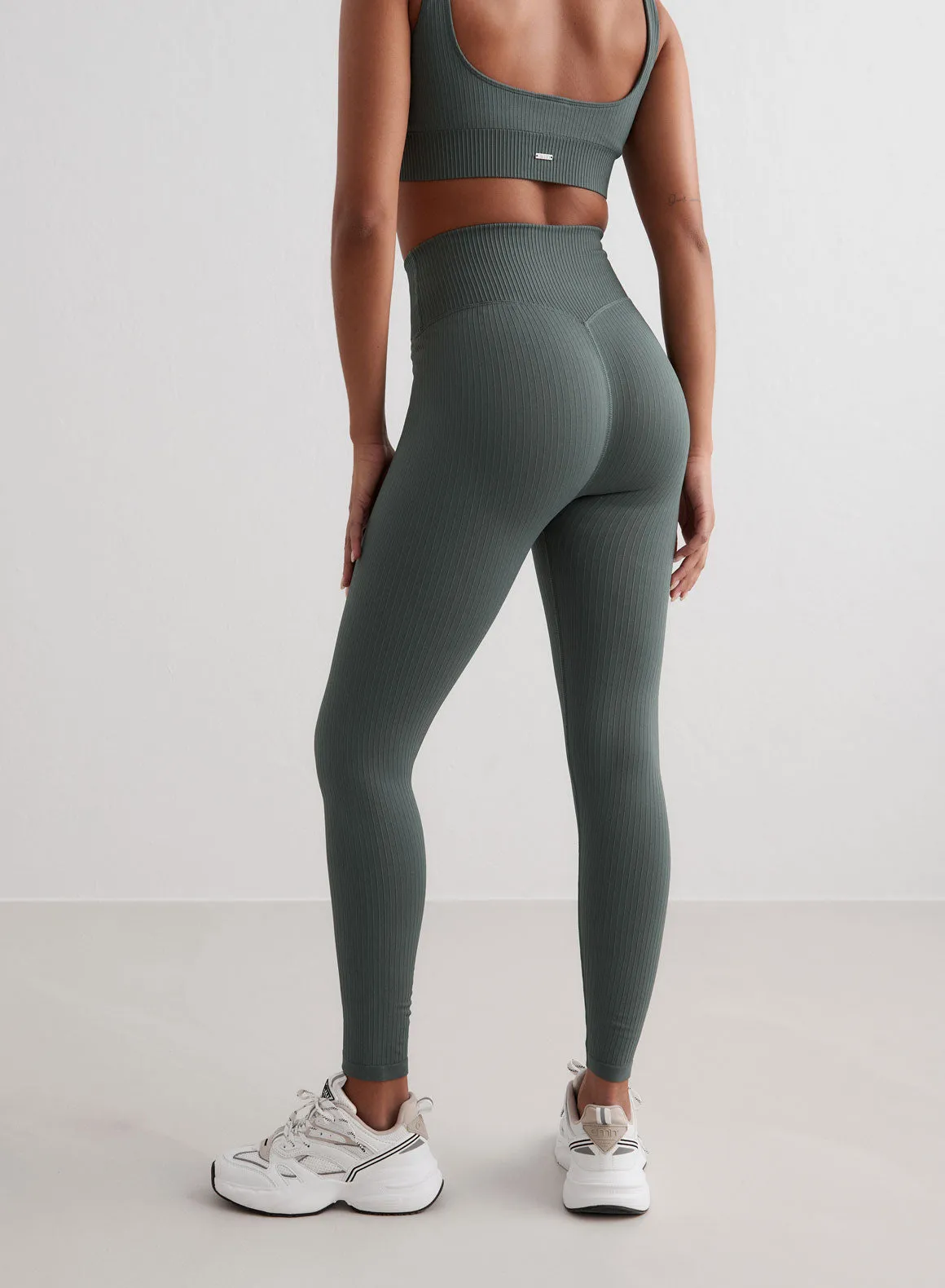 Double Layer Dance Practice Moisture Wicking Technology Sage Ribbed Seamless Tights