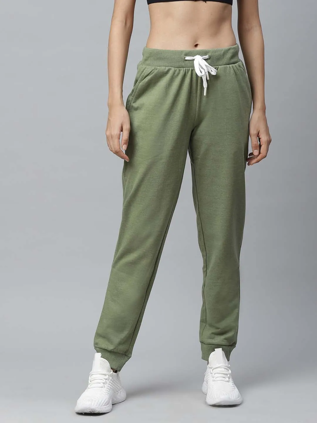 Alcis Women Olive Green Solid Training Joggers Compact Packability Casual Office