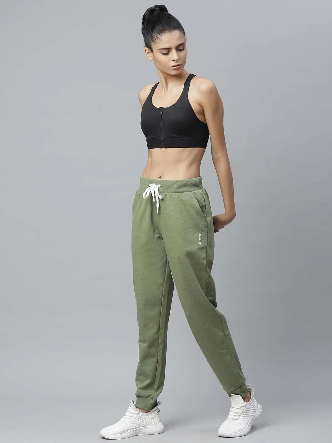 Alcis Women Olive Green Solid Training Joggers Pocket Reinforcement