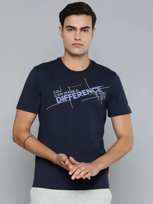 SmoothGripFastenings Alcis Men Navy Blue Typography Printed Dry Tech Slim Fit Sports T-shirt