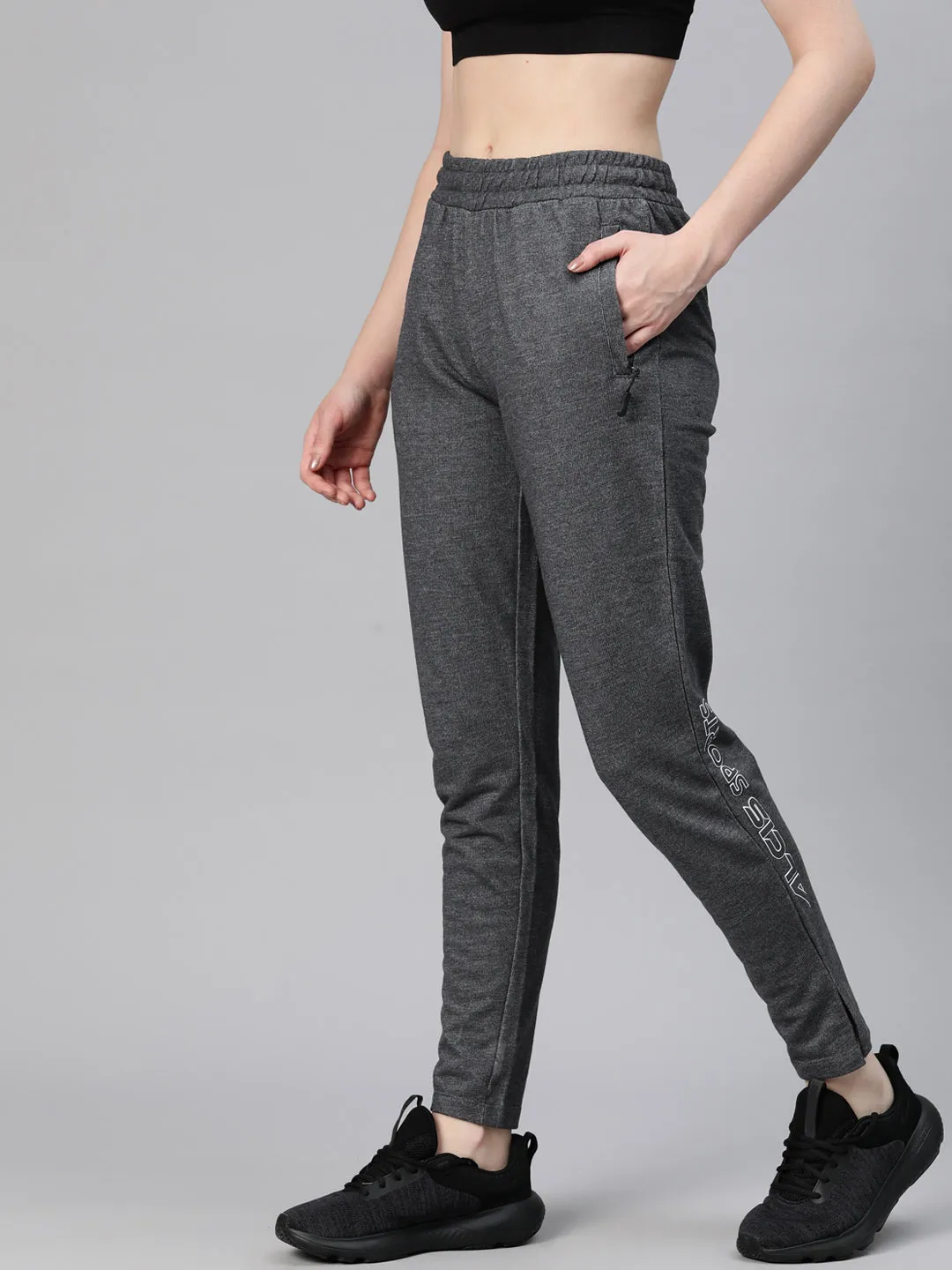 Alcis Women Typography Printed Regular-Fit Track Pants Rubberized Hem Skinny Fit