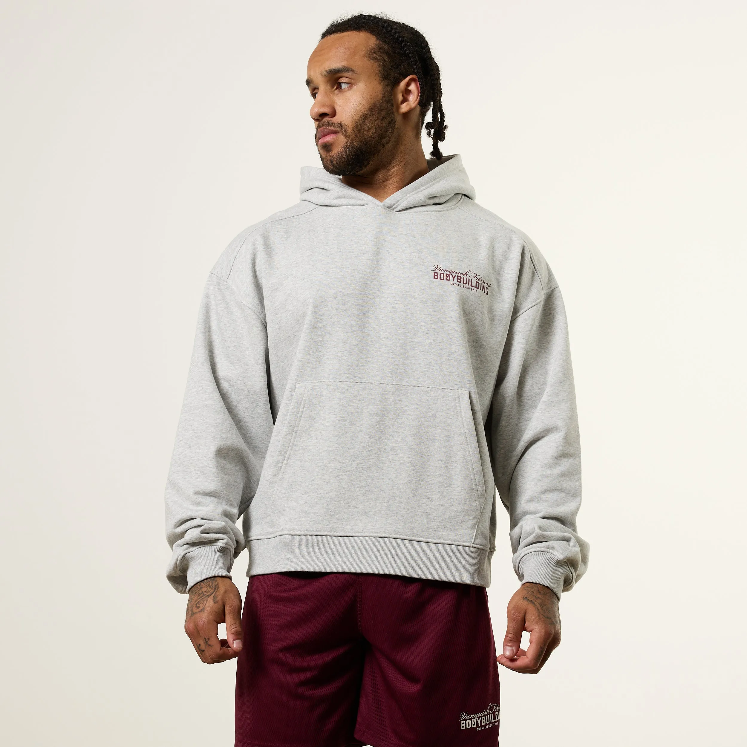 Golf Apparel Versatile Layering Piece Vanquish Bodybuilding Grey Oversized Boxy Pullover Hoodie