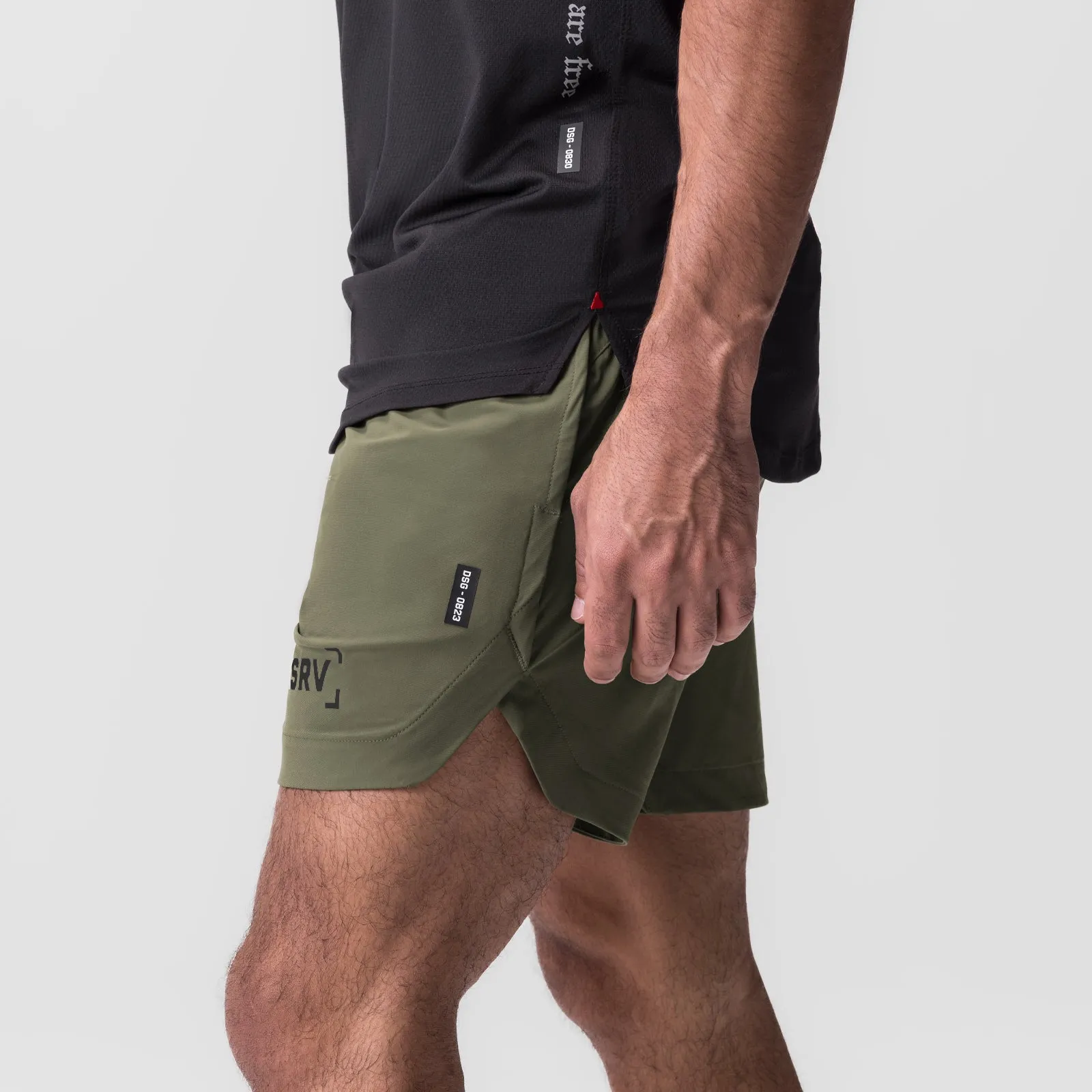 0823. Tetra-Lite? 7" Linerless Short - Olive "Bracket" Beachwear WrinkleFreeFabric