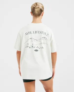 Anti Snag Fabric AYBL Lifestyle Oversized T Shirt - Off White/Forest Durable Weave