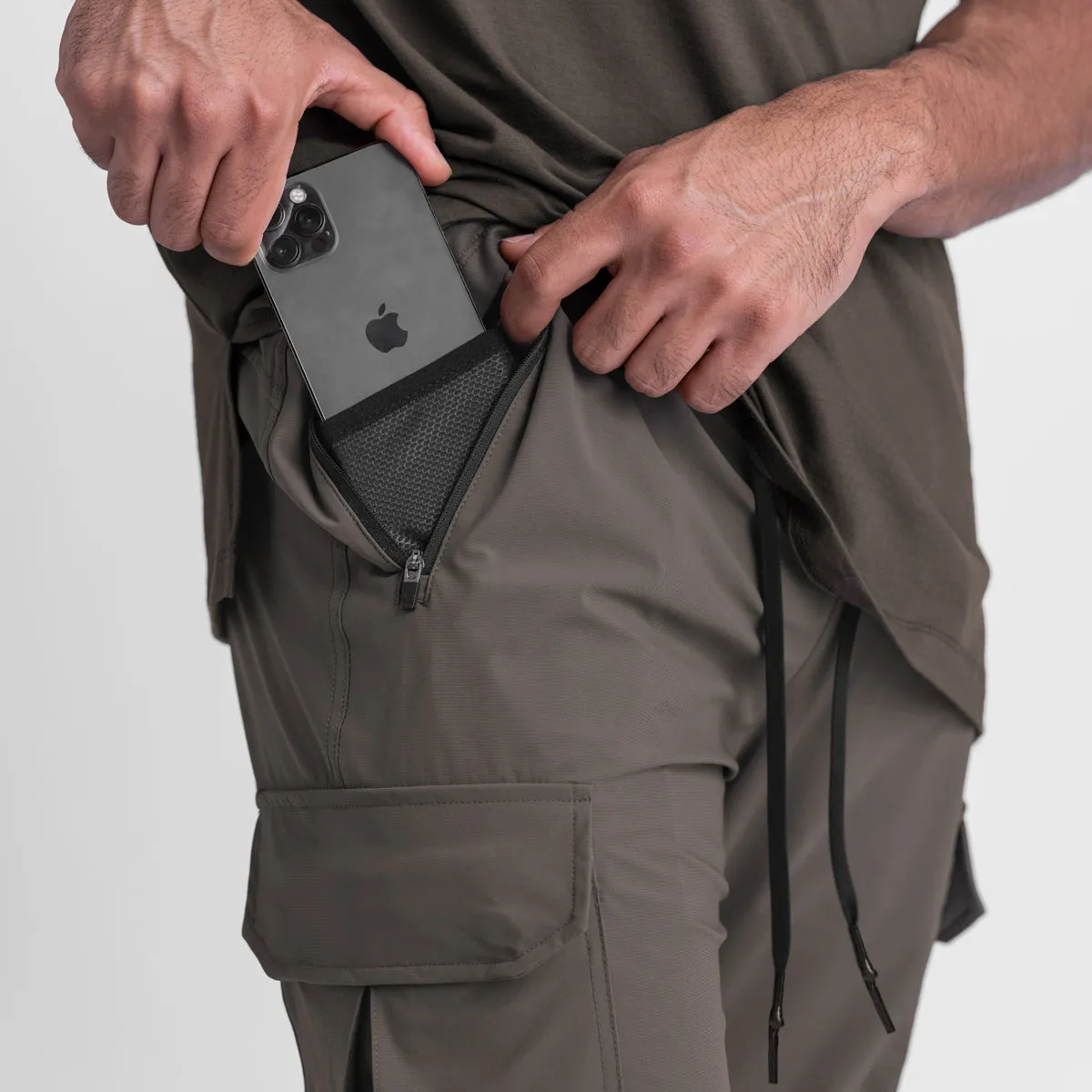 0437. Tetra-Lite? Cargo High Rib Jogger - Deep Taupe High Durability Stitching