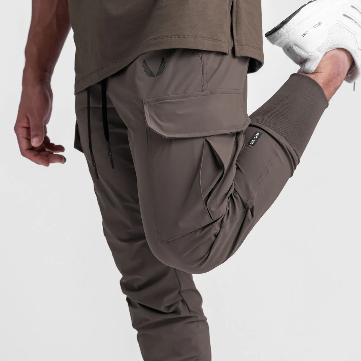 0437. Tetra-Lite? Cargo High Rib Jogger - Deep Taupe Wrinkle Resistant High Rise