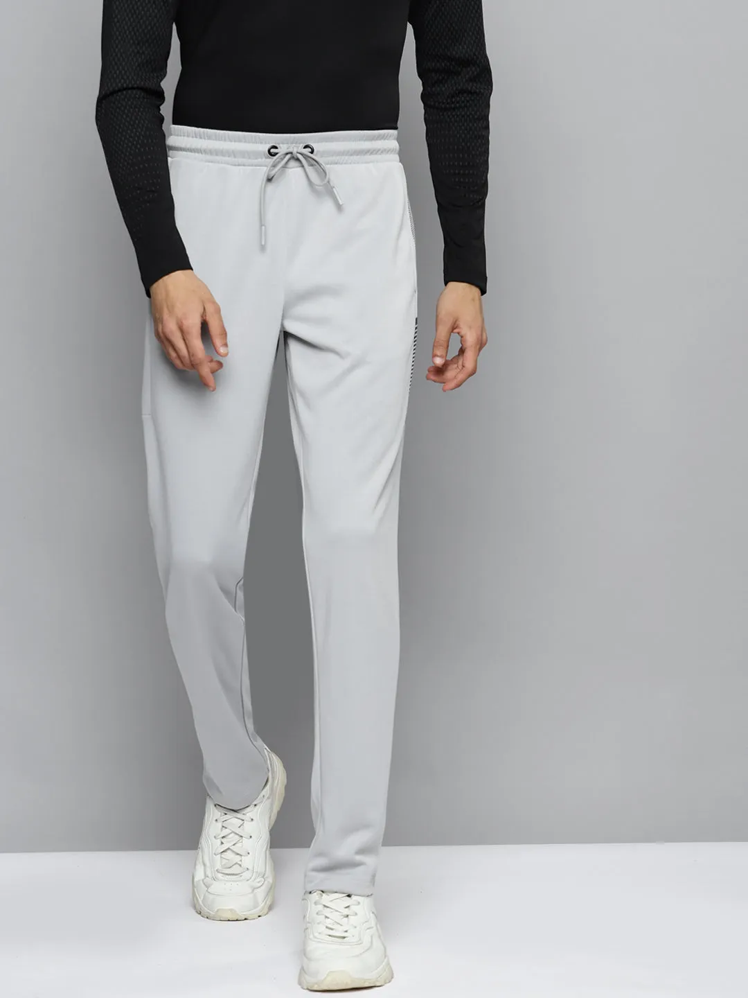 Alcis Men Grey Solid Slim Fit Running Track Pants Stain Resistant Weave