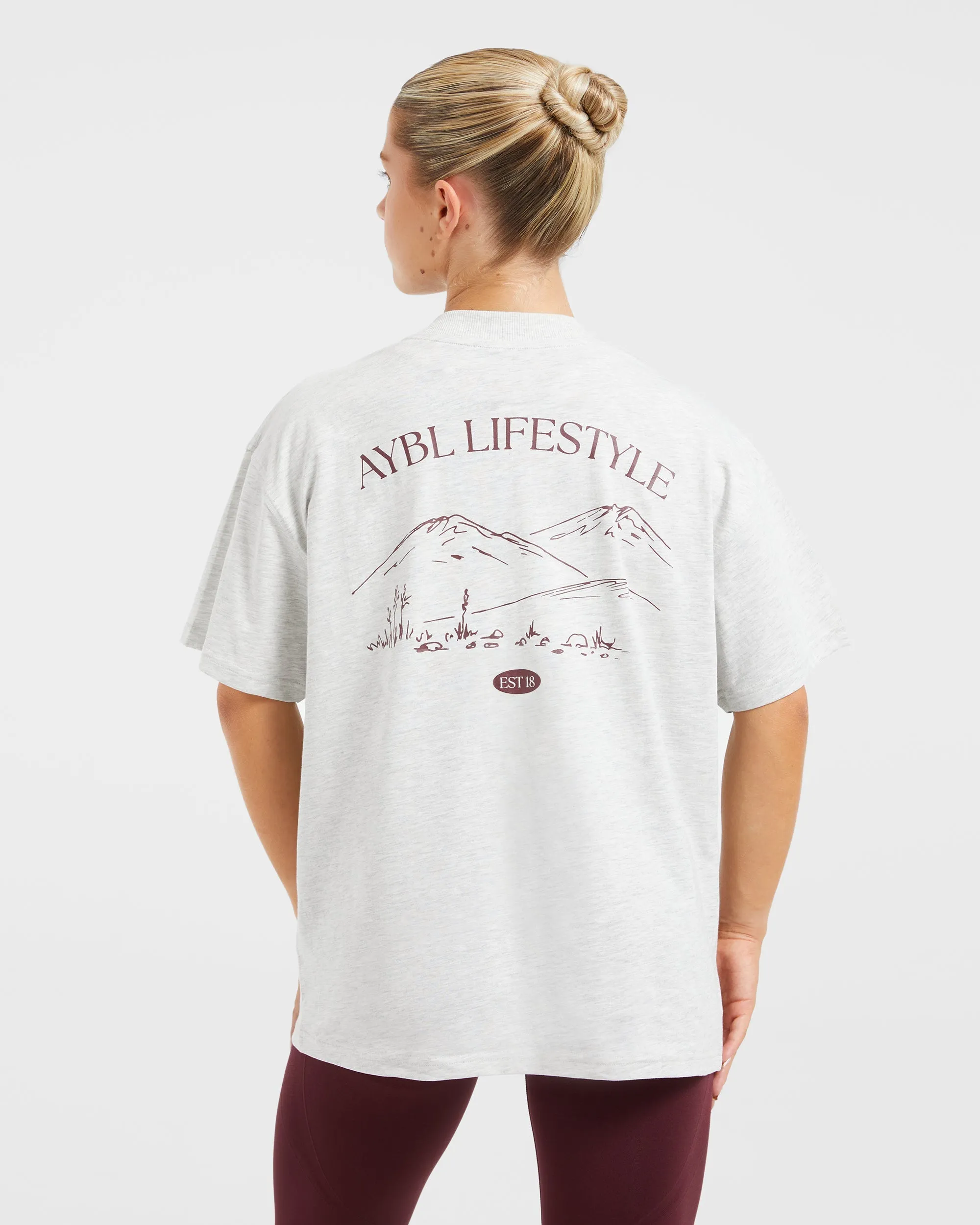 Breathable Cotton Blend AYBL Lifestyle Oversized T Shirt - Heather Grey/Burgundy Urban Utility
