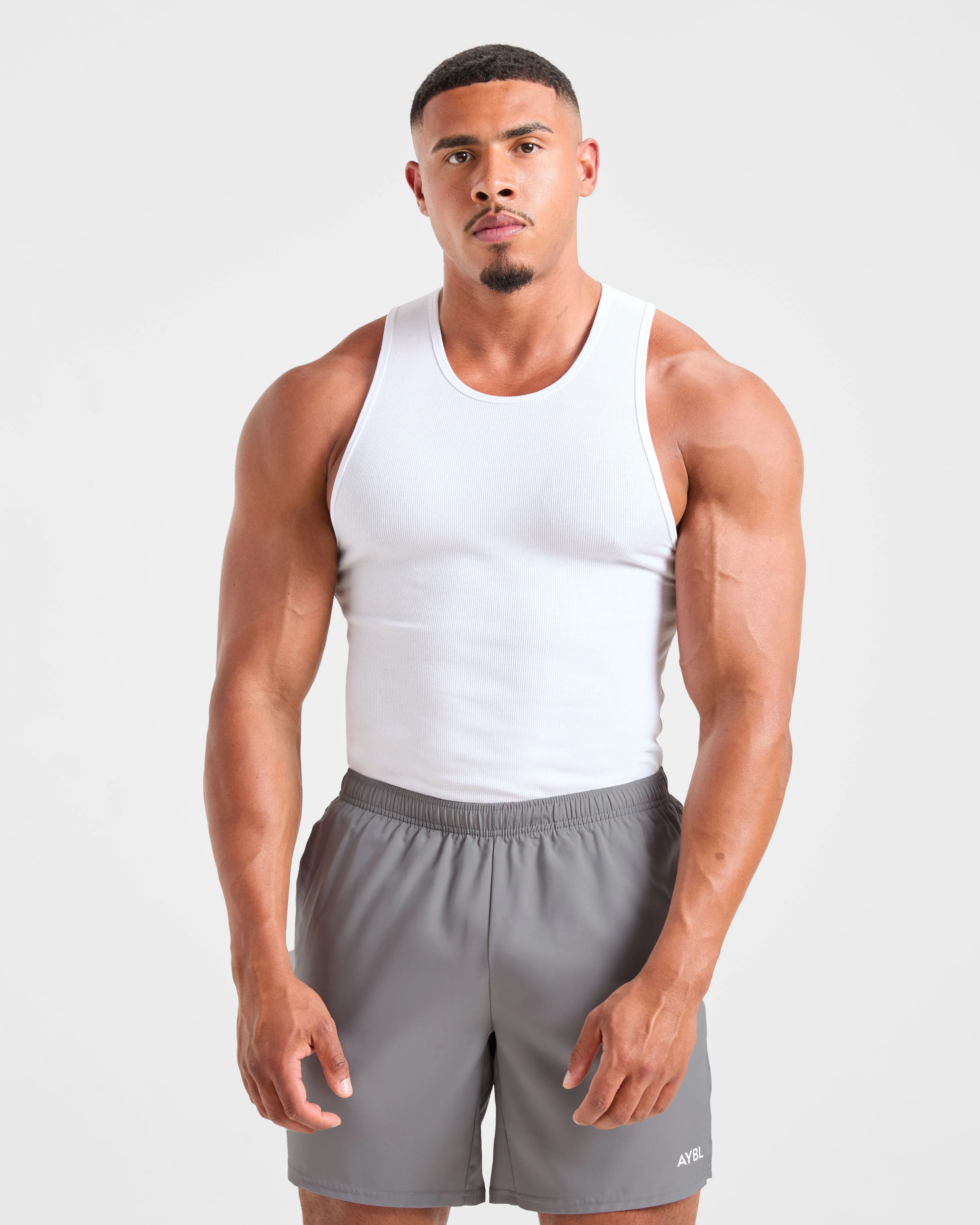 Lightweight Fabric Gusseted Crotch Design Muscle Ribbed Tank - White