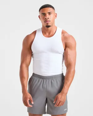Lightweight Fabric Gusseted Crotch Design Muscle Ribbed Tank - White