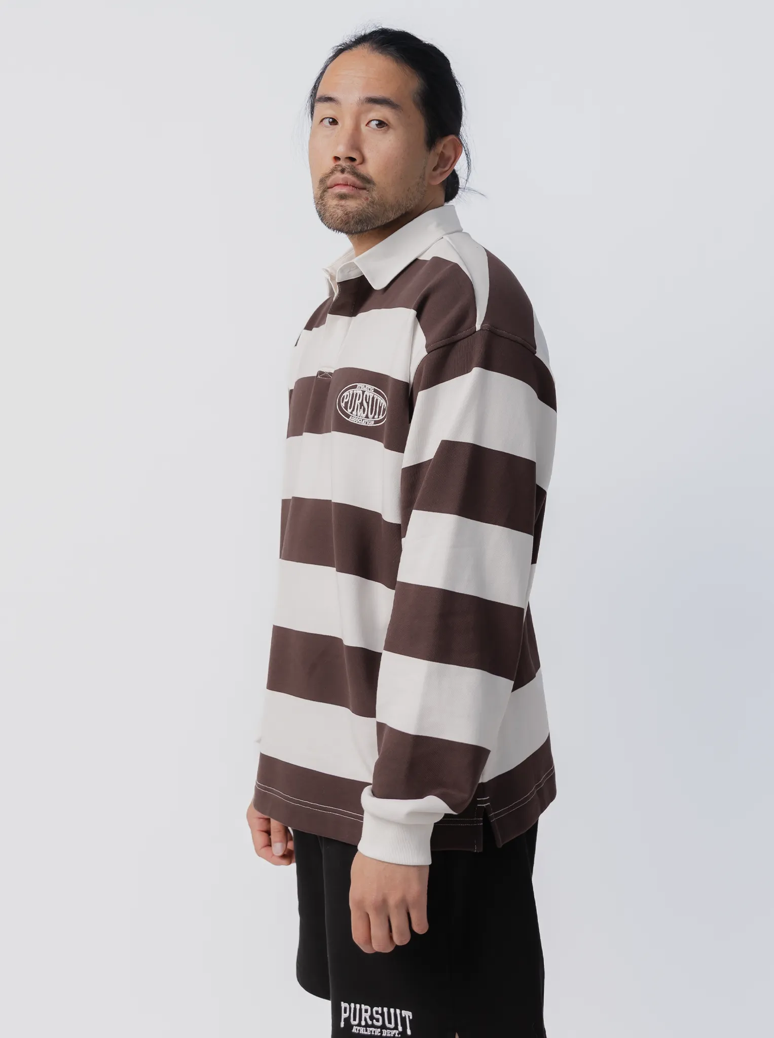Lifestyle Apparel Striped Rugby Jersey in Umber & White