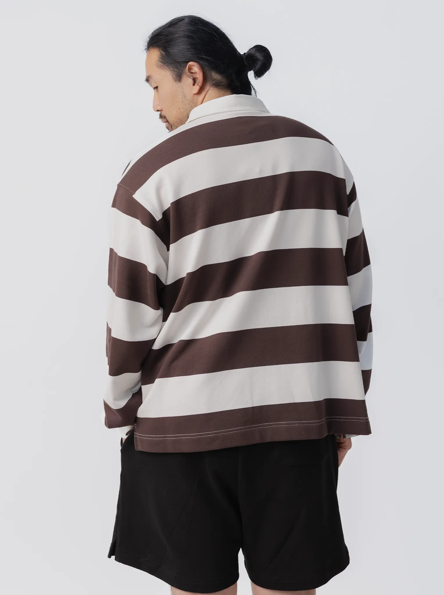 Striped Rugby Jersey in Umber & White Home Office Organic Cotton Blend