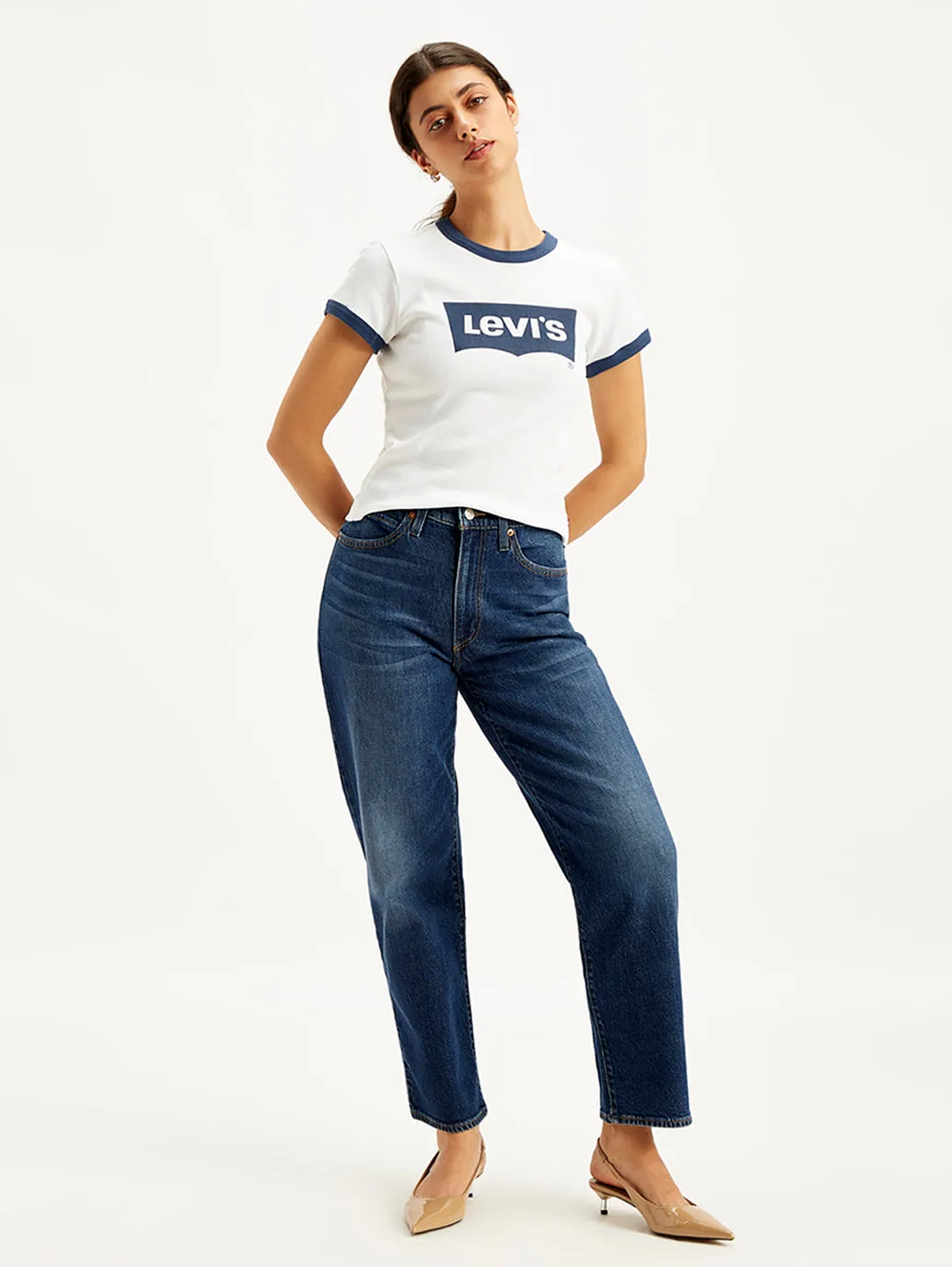 Stylish Touch Durable Minimalist Style Party Look Women's 94 Blue Baggy Fit High Rise Jeans