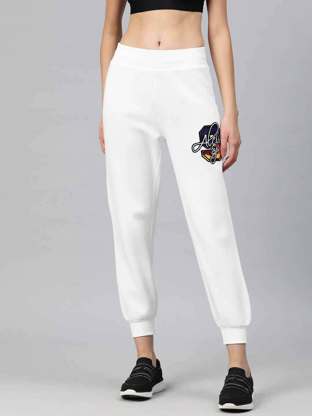 Alcis Women Typography Embroidered Sports Track Pants Eco Friendly Material