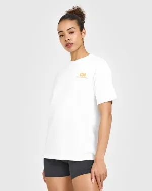 LightweightMaterial FlexibleWaistband Classic Oversized Lightweight T-Shirt with Printed Graphic | White FadeResistant Dye