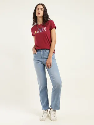 Women's Blue Ribcage Straight Fit High Rise Jeans Casual Solution