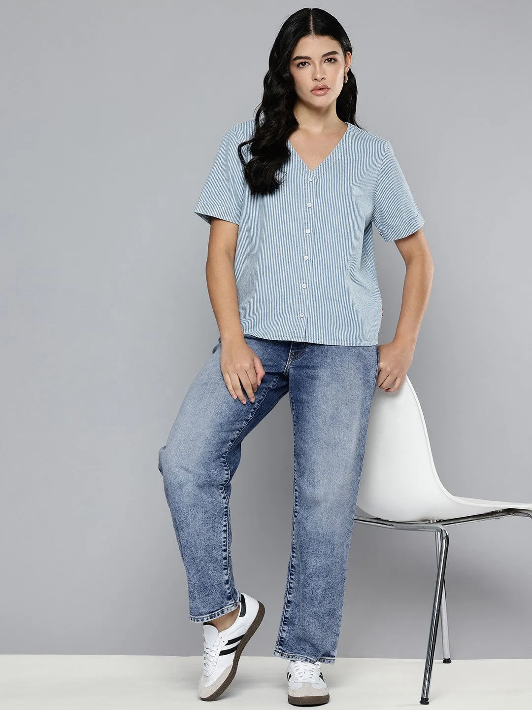 Stylish Touch abrasion resistant coating Women's 94 Blue Baggy Fit High Rise Jeans
