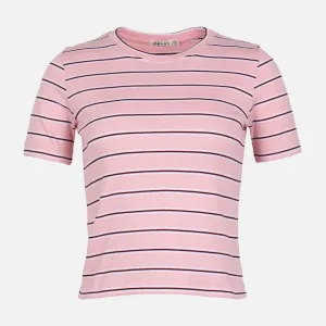 Tropical Glow WOMEN RIBBED STRIPE T-SHIRT SHORT SLEEVE