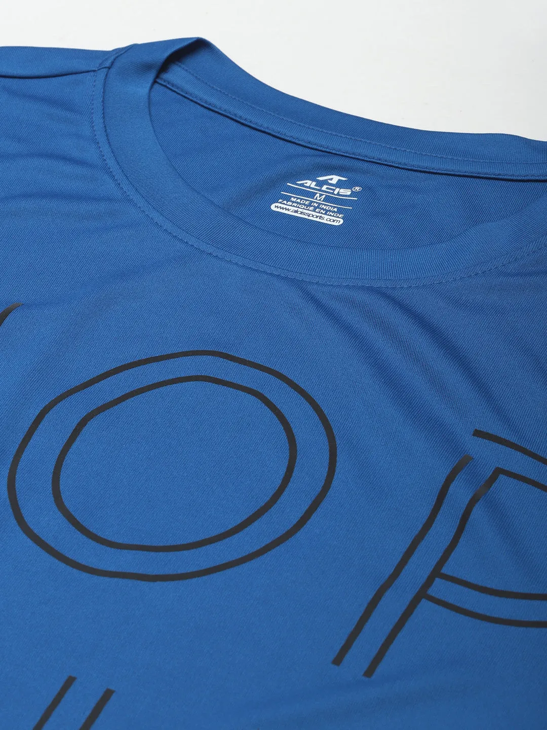 Baby Soft Collapsible Hood Alcis Men Blue Black Typography Printed Slim Fit Training or Gym T-shirt