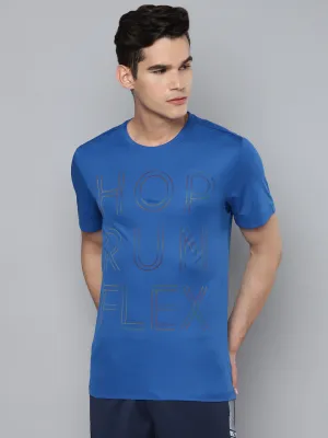 Alcis Men Blue Black Typography Printed Slim Fit Training or Gym T-shirt Trend Vibe AntiSnag Threading