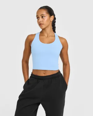 Fairy Core LowProfile Cotton Fitted Mid Vest | Washed Powdered Blue HighDensity Knit