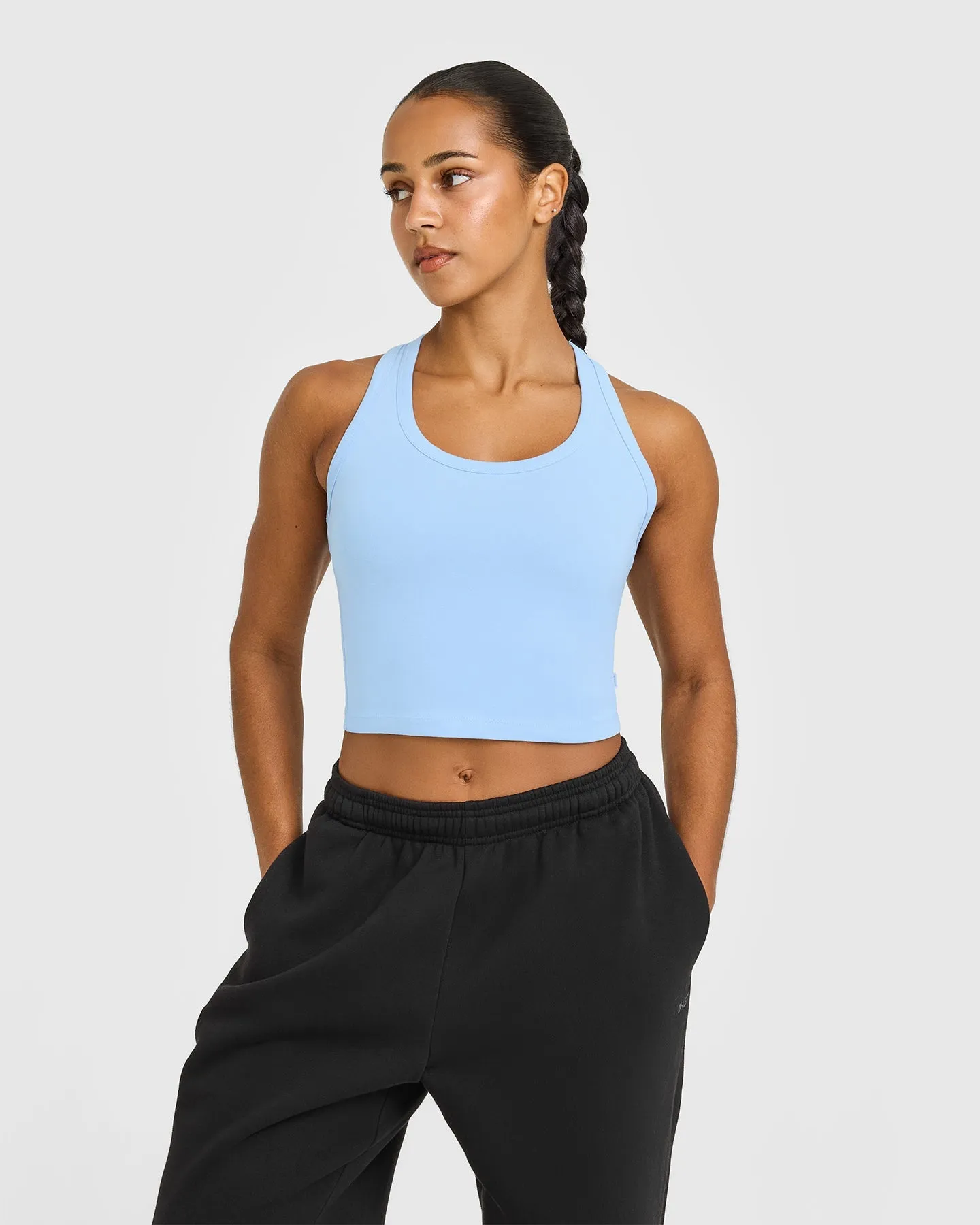 Fairy Core LowProfile Cotton Fitted Mid Vest | Washed Powdered Blue HighDensity Knit