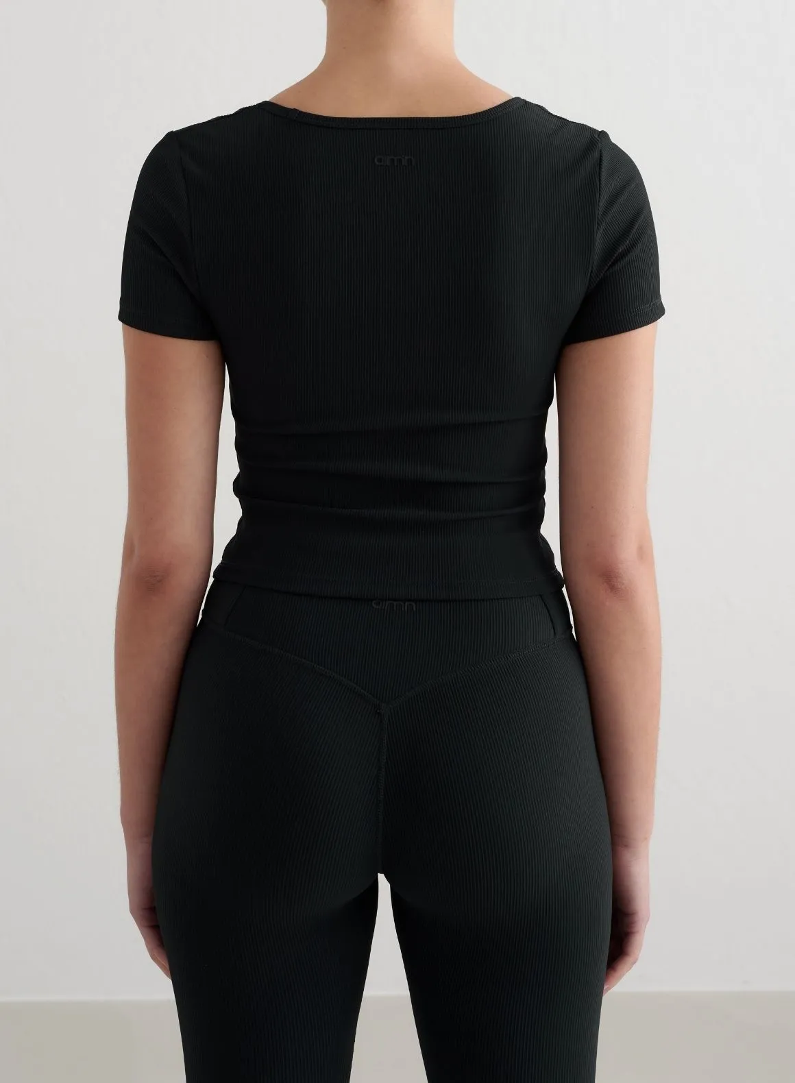 Black Ribbed Performance Short Sleeve Playful Design LowImpactDye