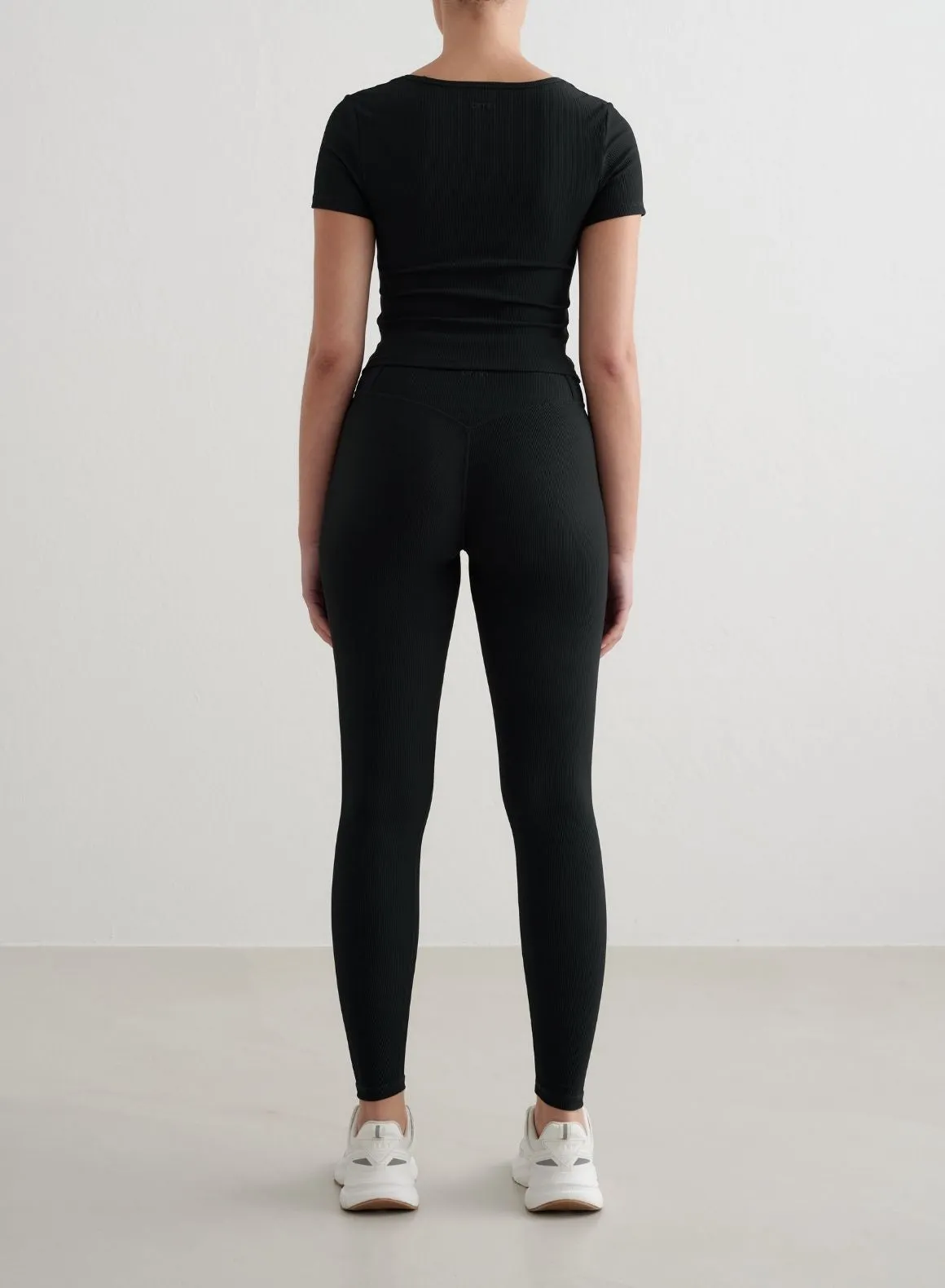 Black Ribbed Performance Short Sleeve Stretchable Fabric LayeredSleeveConstruction