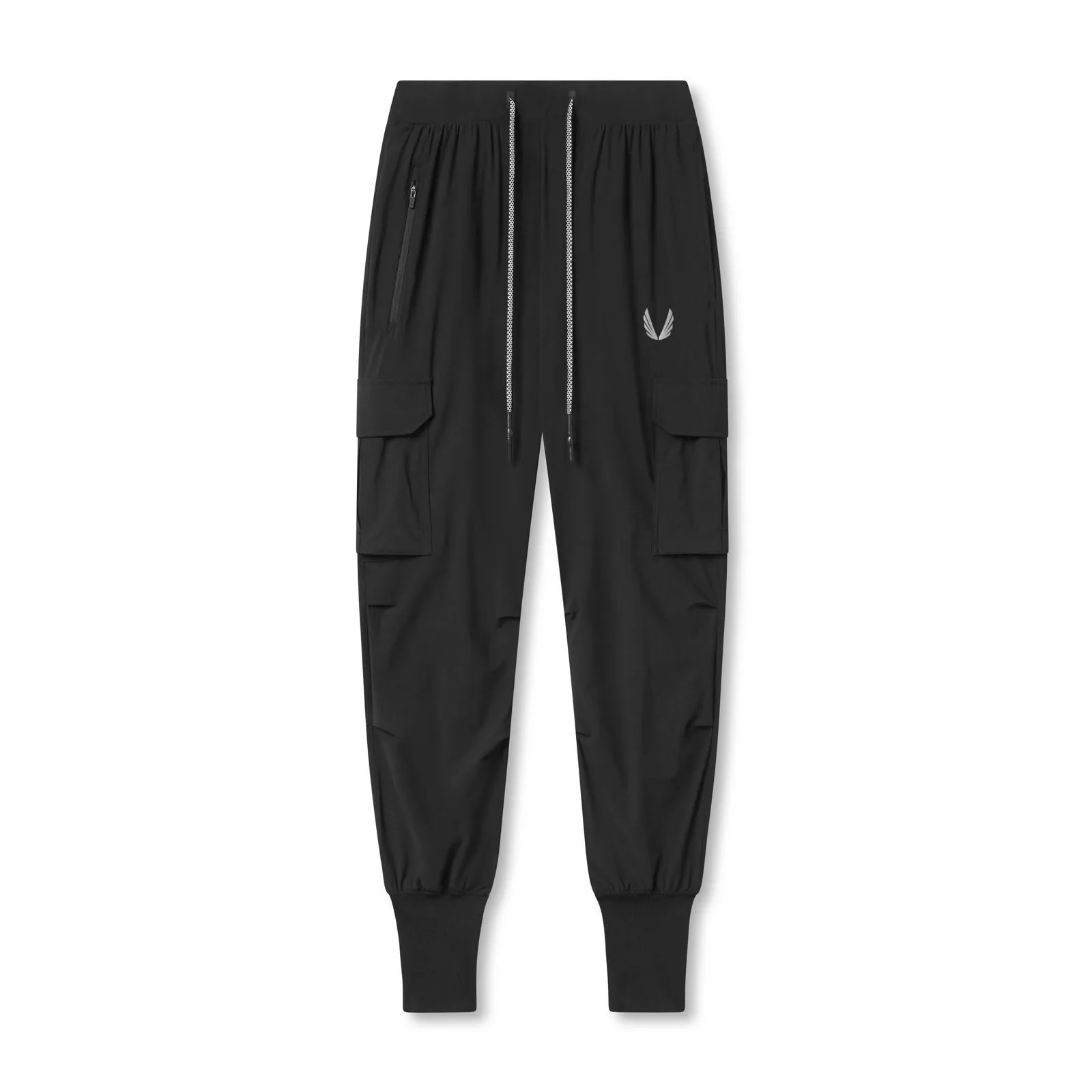 0825. Tetra-Lite? Cargo High Rib Jogger - Black "Reflective" Travel Ready Fit OrganicCotton
