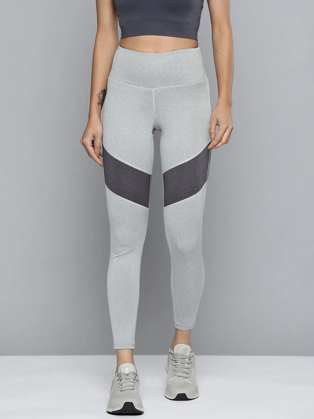 Durable Stitch All Ages Alcis Women Grey Colourblocked Cropped Sport Tights