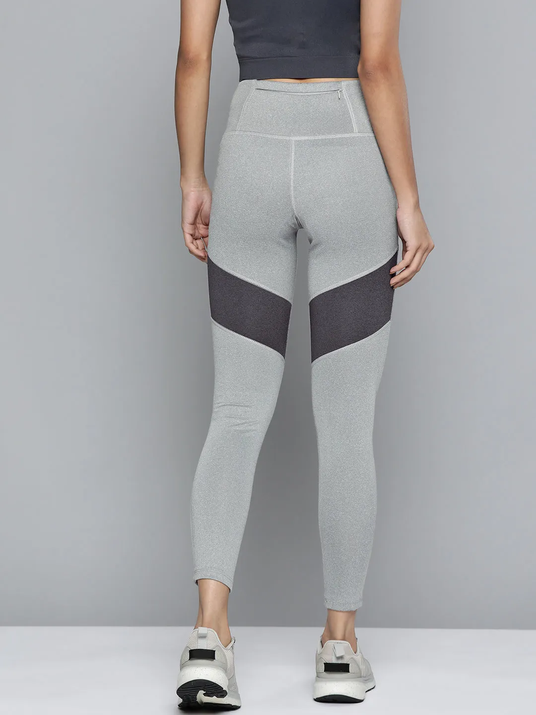 Alcis Women Grey Colourblocked Cropped Sport Tights Mesh Panel Casual Wearer Breathable Feel