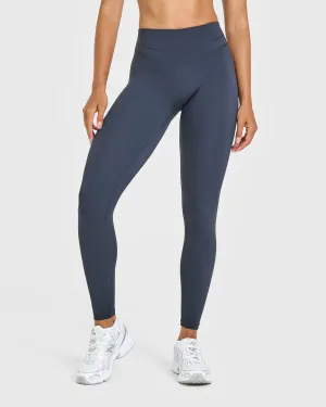 Unified High Waisted Leggings White Logo | True Blue Soft Band No Pilling