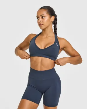 Supportive Seamless Archiving Effortless Seamless Halter Neck Sports Bra | True Blue