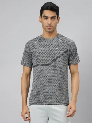 Reuse Mode Alcis Men Black Heather Anti-Static Slim-Fit Round Neck Distance Running T-Shirt