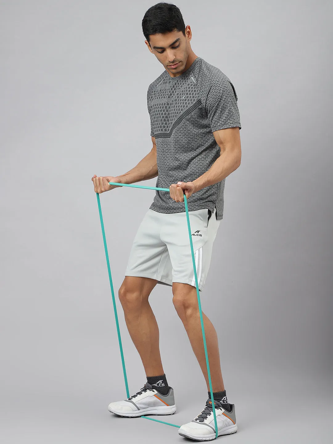 Airflow Mesh Panels Ergonomic Cut Alcis Men Black Heather Anti-Static Slim-Fit Round Neck Distance Running T-Shirt
