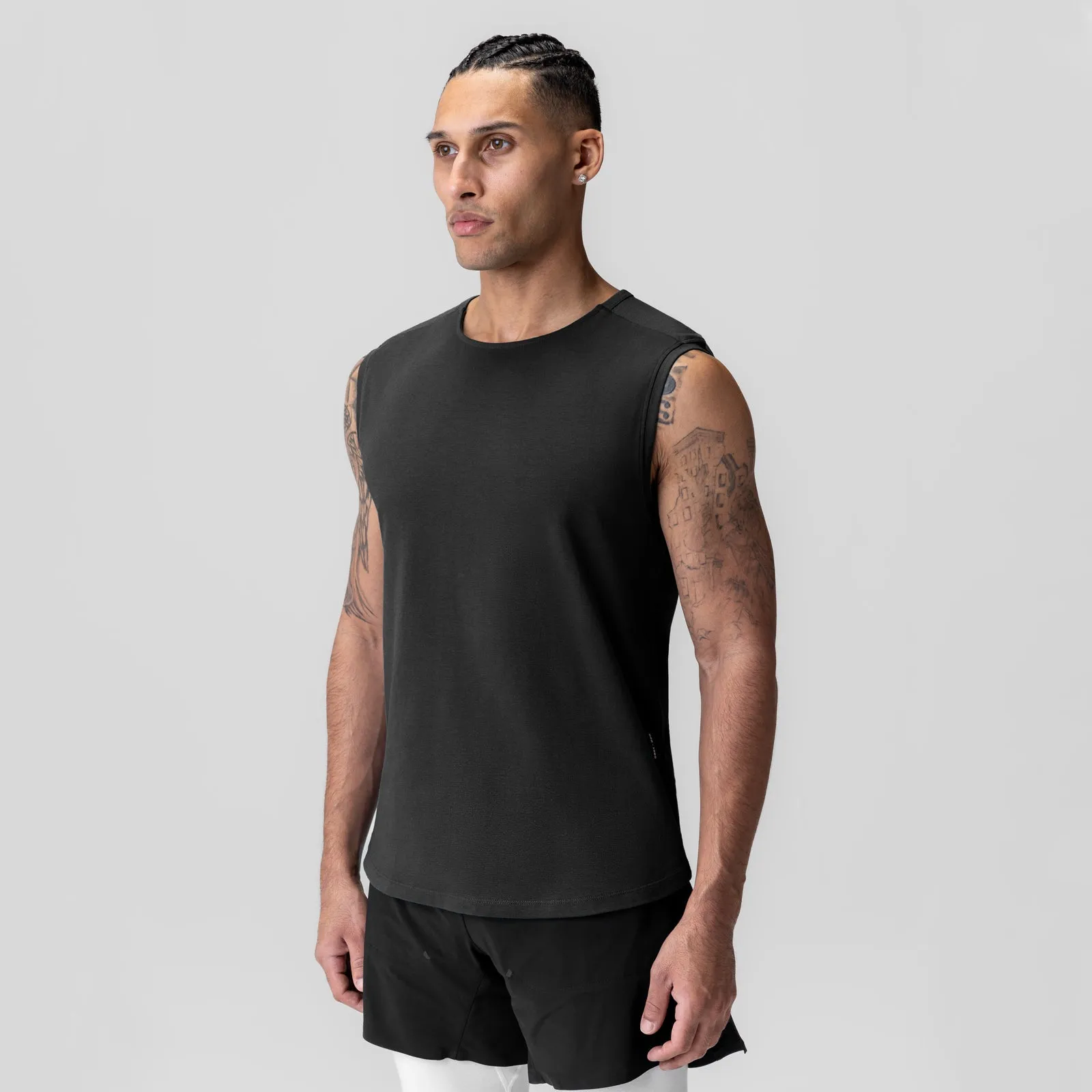 Sturdy Wide Armholes 1060. Creora? Cotton Modal Cutoff Tank - Black