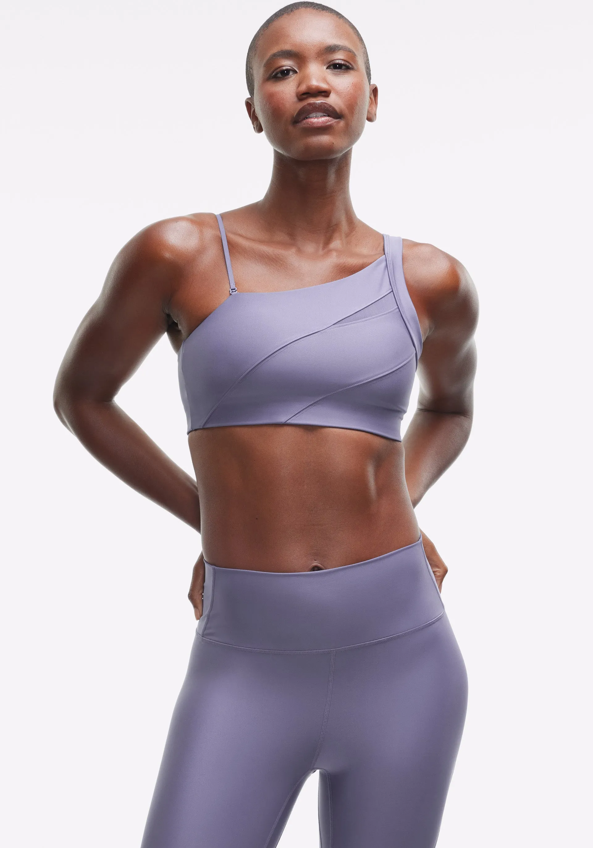 Endurance Light One Shoulder Bra Supportive Band Seamless Texture