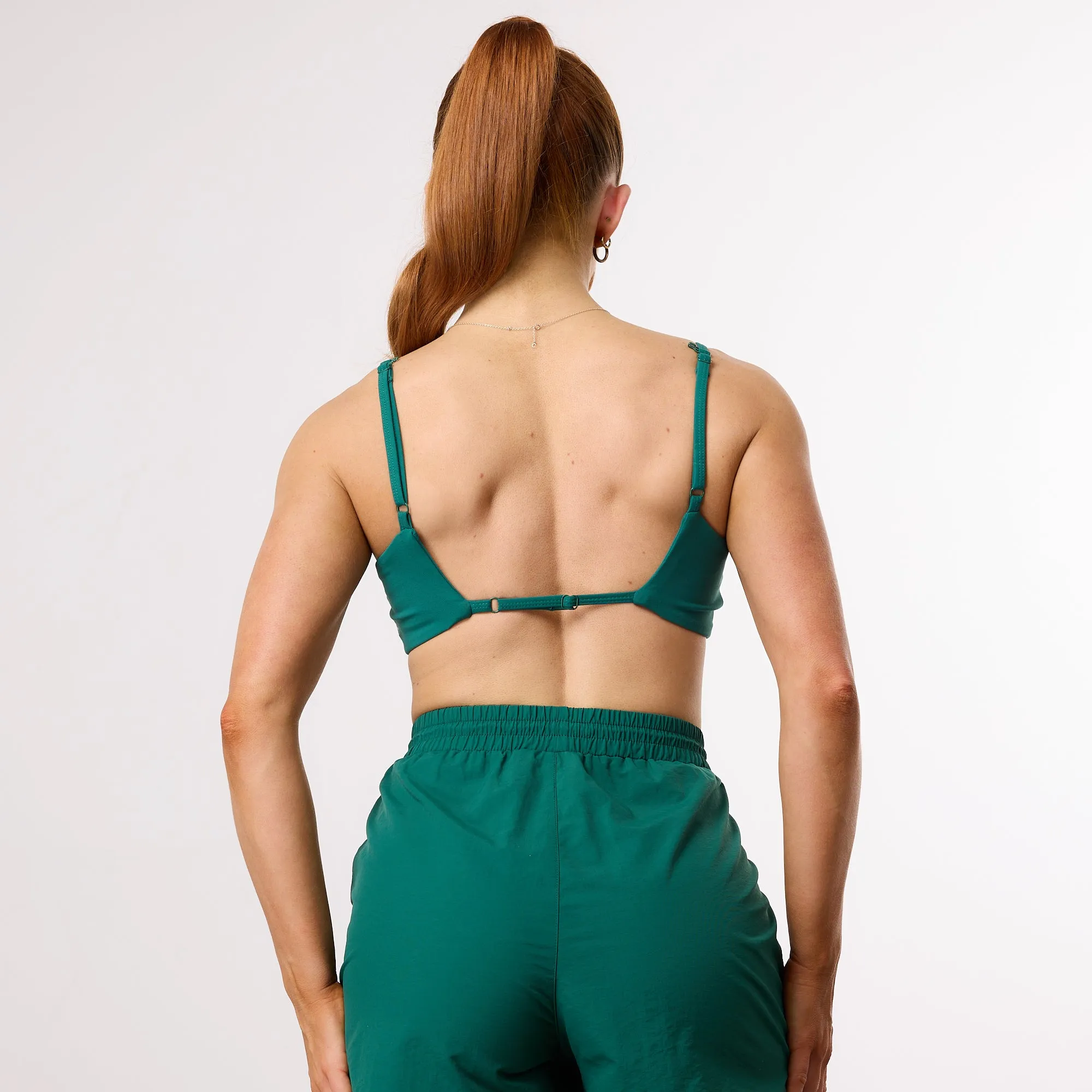 Elastic waistband seams Sustainable Vanquish Enhance Forest Green Minimal Open Back Bra