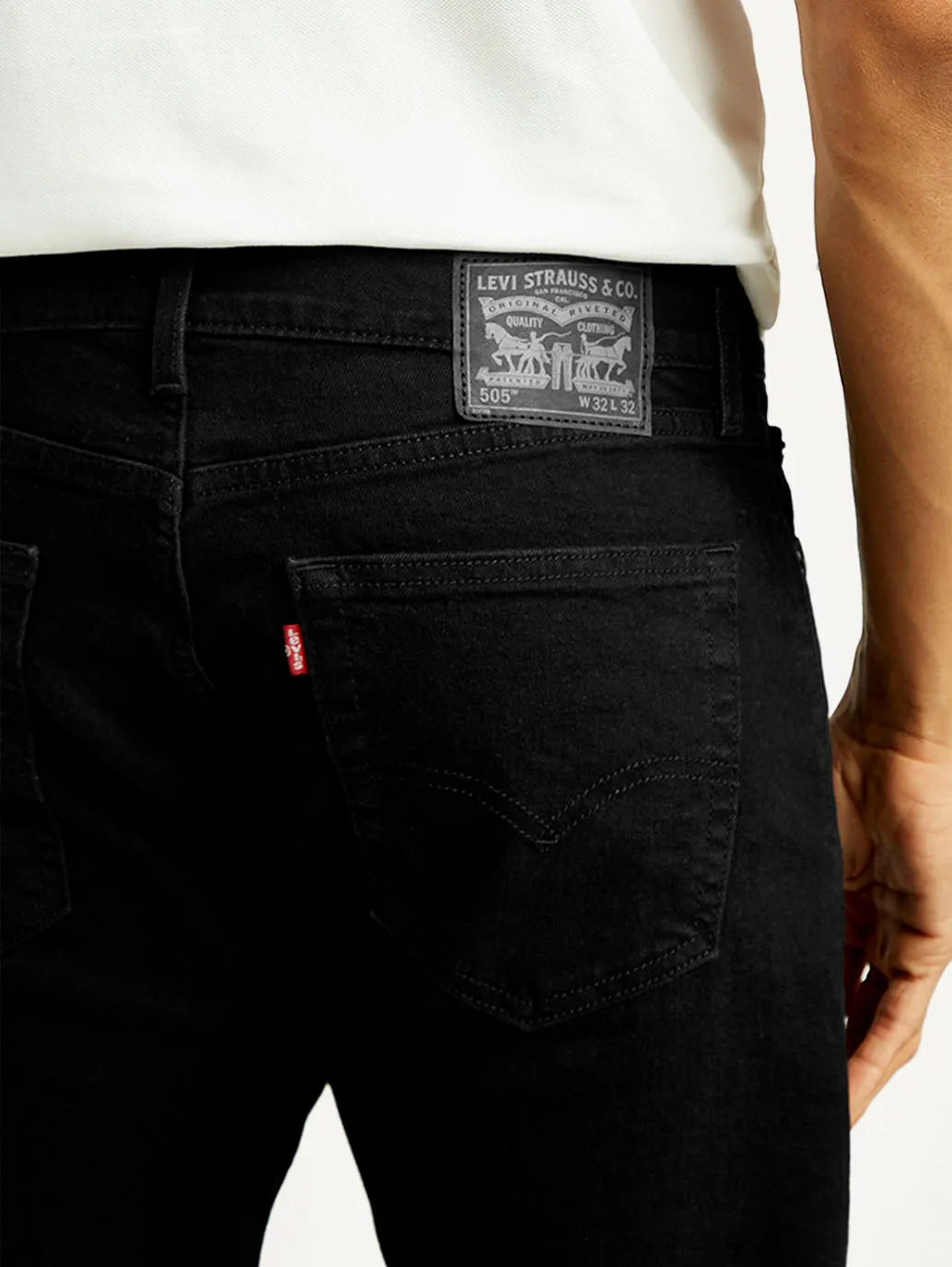 Men's 505 Black Straight Fit Mid Rise Jeans Subtle Palette Morning Stroll Sustainable Classic